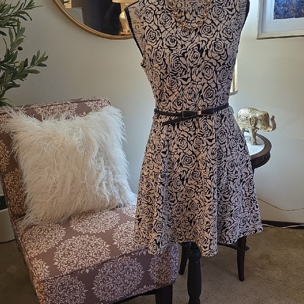 Rewind Black and White Rose Mini Dress